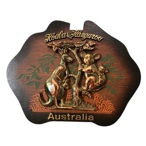 Vintage Australia Kangaroo Koala Wall Plaque - Brown and Copper Tone